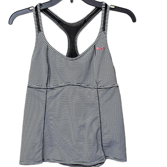Nike women’s black white stripe racer back workout tank size medium - Picture 1 of 7